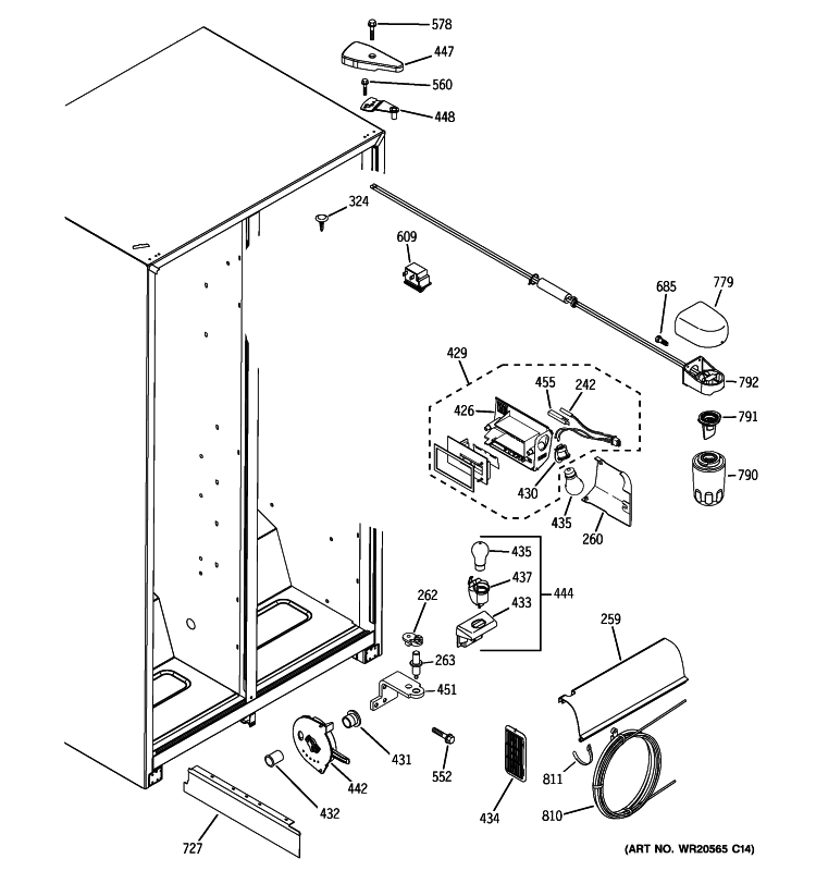 FRESH FOOD SECTION Diagram and Parts List for ESL22JFXKLB  General Electric Refrigerator