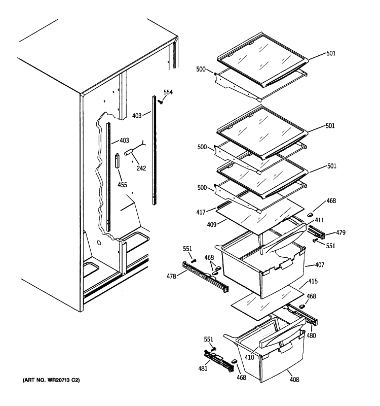 FRESH FOOD SHELVES Diagram and Parts List for GSS22JETNCC  General Electric Refrigerator