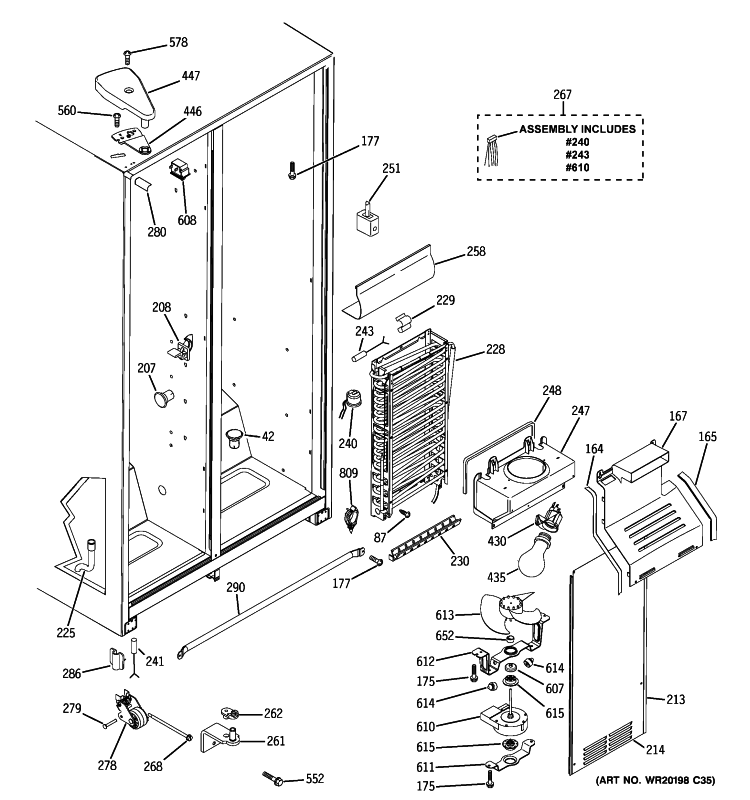 FREEZER SECTION Diagram and Parts List for GSS20IETJWW  General Electric Refrigerator