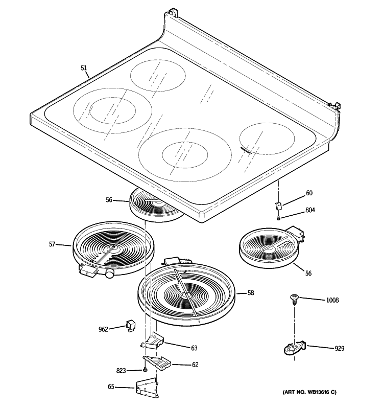 COOKTOP Diagram and Parts List for JB400DP2WW  General Electric Range