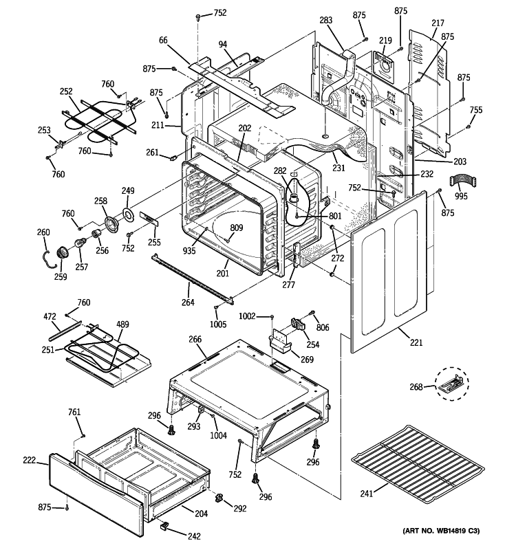 BODY PARTS Diagram and Parts List for JB400SP1SS  General Electric Range