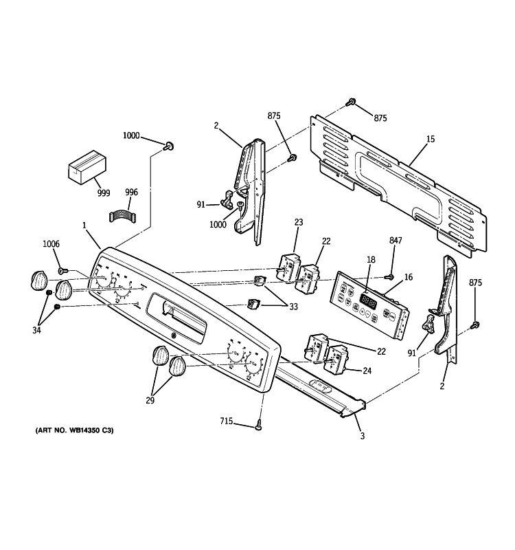 CONTROL PANEL Diagram and Parts List for JB640MR1BS  General Electric Range