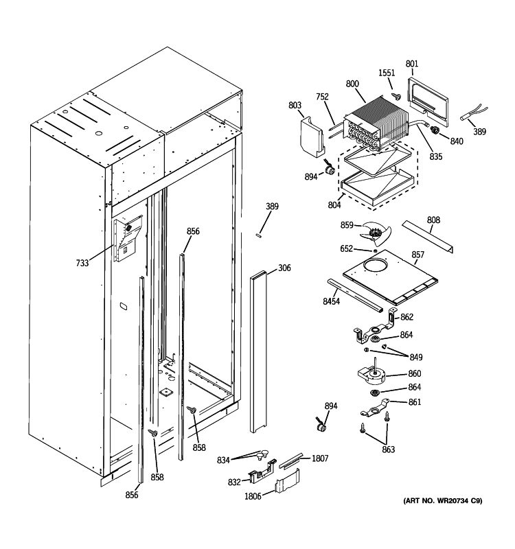 FREEZER SECTION Diagram and Parts List for ZISS360DXASS  General Electric Refrigerator