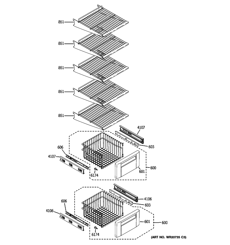 FREEZER SHELVES Diagram and Parts List for ZISS360DXASS  General Electric Refrigerator