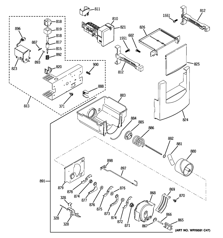 ICE MAKER & DISPENSER Diagram and Parts List for ZISS360DXASS  General Electric Refrigerator