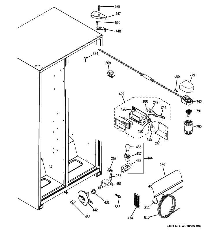 FRESH FOOD SECTION Diagram and Parts List for BSS25JFTJWW  General Electric Refrigerator