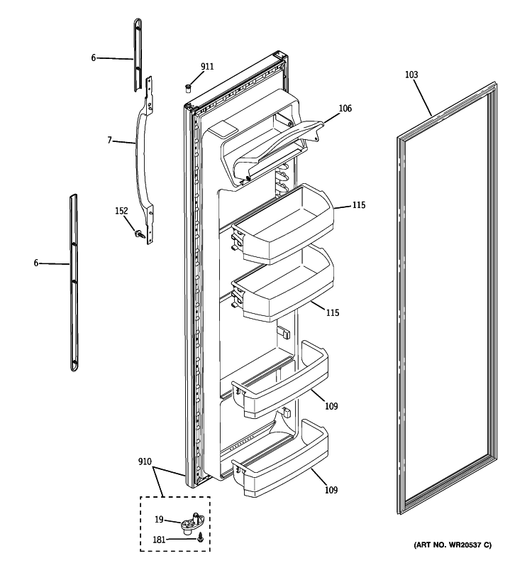 FRESH FOOD DOOR Diagram and Parts List for GSH22JFXJCC  General Electric Refrigerator