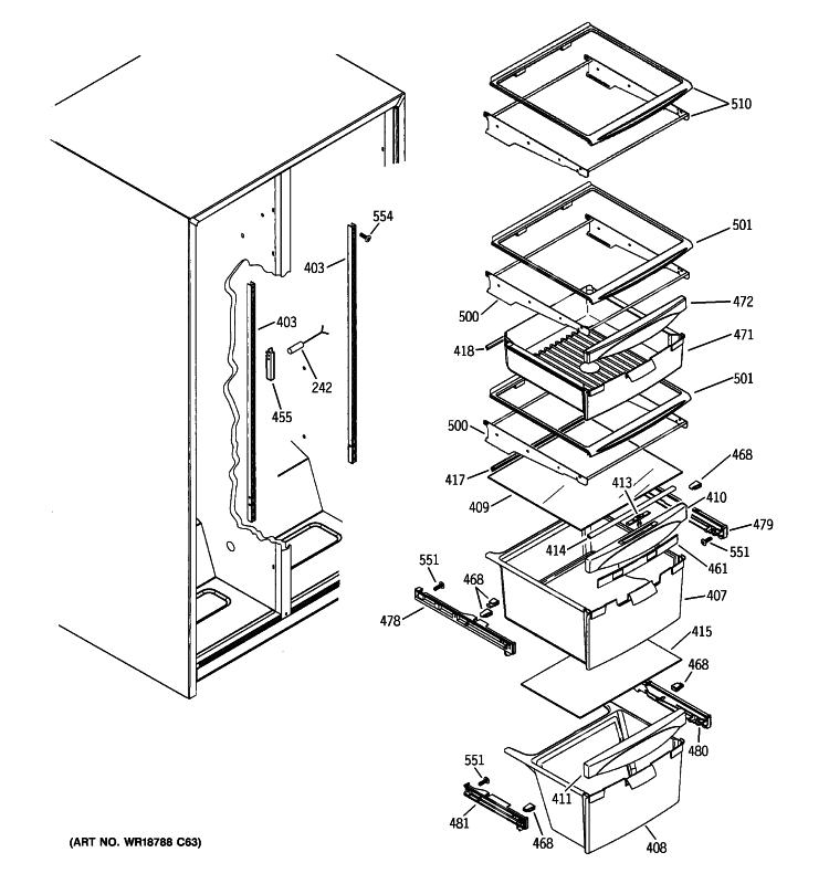 FRESH FOOD SHELVES Diagram and Parts List for GSH22JFXJCC  General Electric Refrigerator