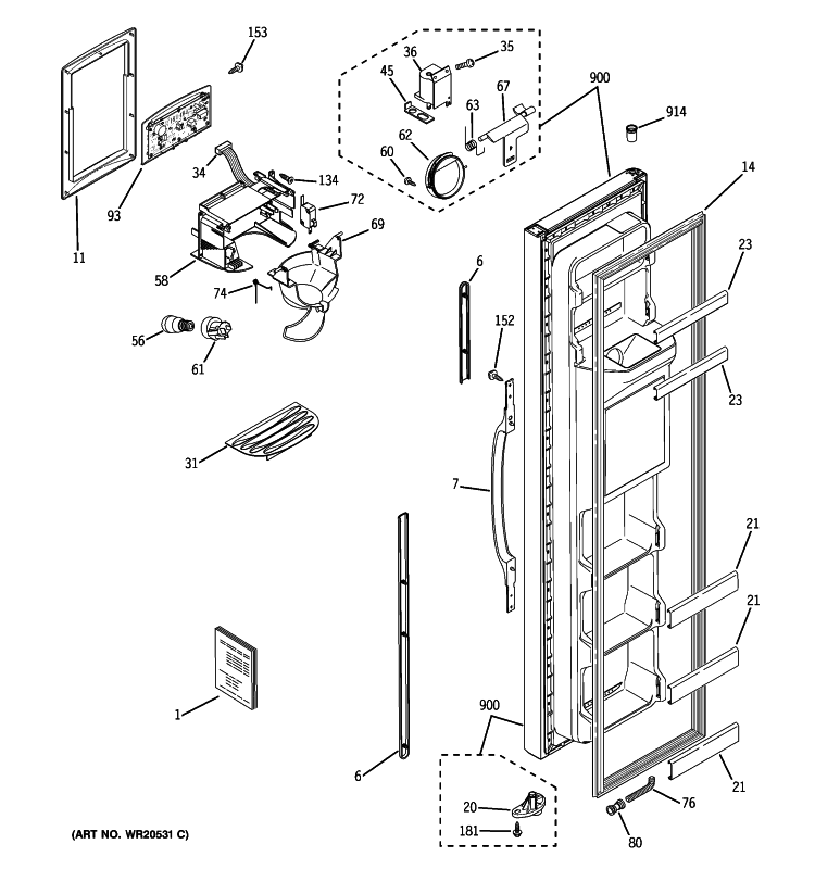 FREEZER DOOR Diagram and Parts List for GSH22JFXKCC  General Electric Refrigerator