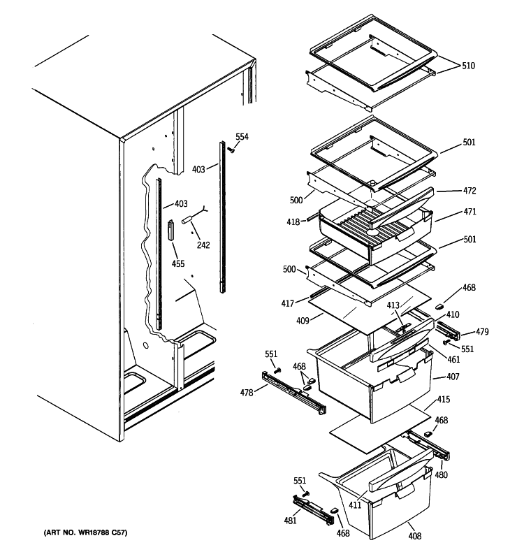 FRESH FOOD SHELVES Diagram and Parts List for GSH22JFXKCC  General Electric Refrigerator