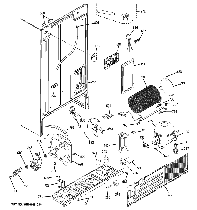 SEALED SYSTEM & MOTHER BOARD Diagram and Parts List for GSH22JFXKCC  General Electric Refrigerator