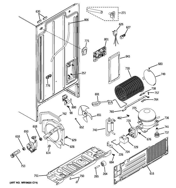 SEALED SYSTEM & MOTHER BOARD Diagram and Parts List for GSS25GFXABB  General Electric Refrigerator