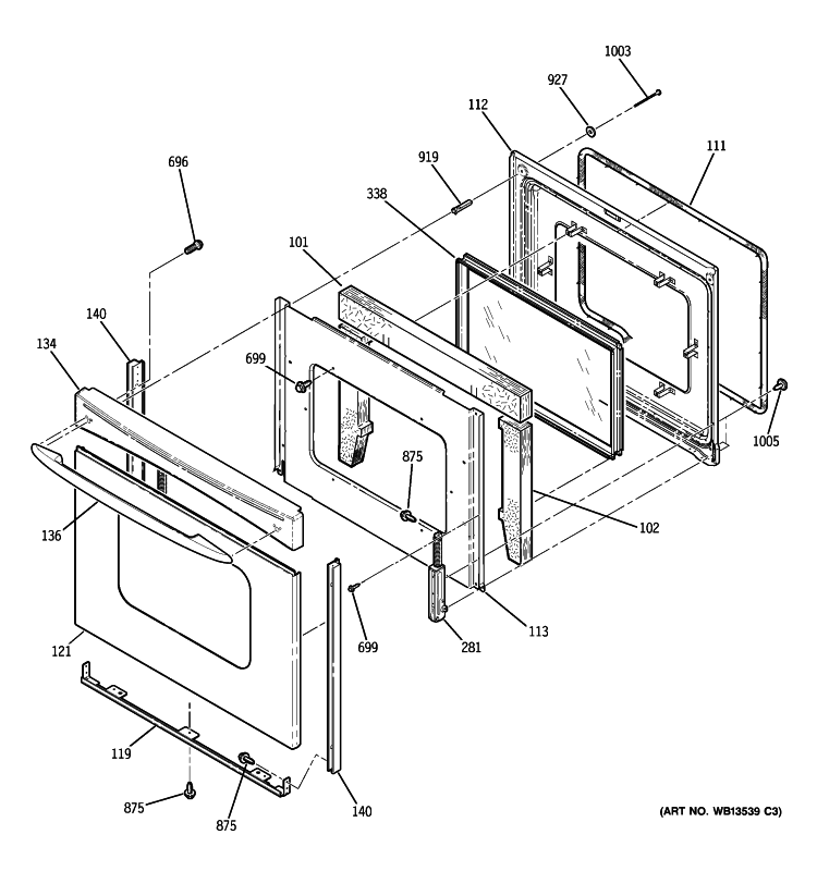 DOOR Diagram and Parts List for JB400SP2SS  General Electric Range