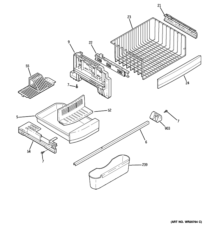 FREEZER SHELVES Diagram and Parts List for PFCF1PJZAWW  General Electric Refrigerator