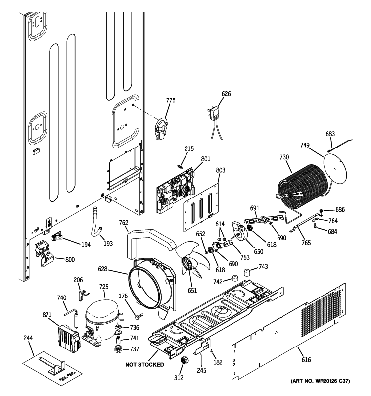 MACHINE COMPARTMENT Diagram and Parts List for PFCF1PJZAWW  General Electric Refrigerator