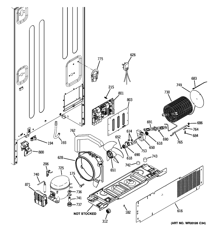 MACHINE COMPARTMENT Diagram and Parts List for PFSF5PJZABB  General Electric Refrigerator