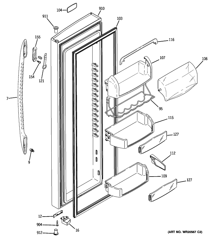FRESH FOOD DOOR Diagram and Parts List for PSSF3RGZBBB  General Electric Refrigerator