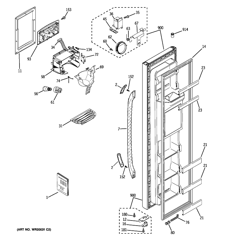 FREEZER DOOR Diagram and Parts List for GSE20JEZBFBB  General Electric Refrigerator