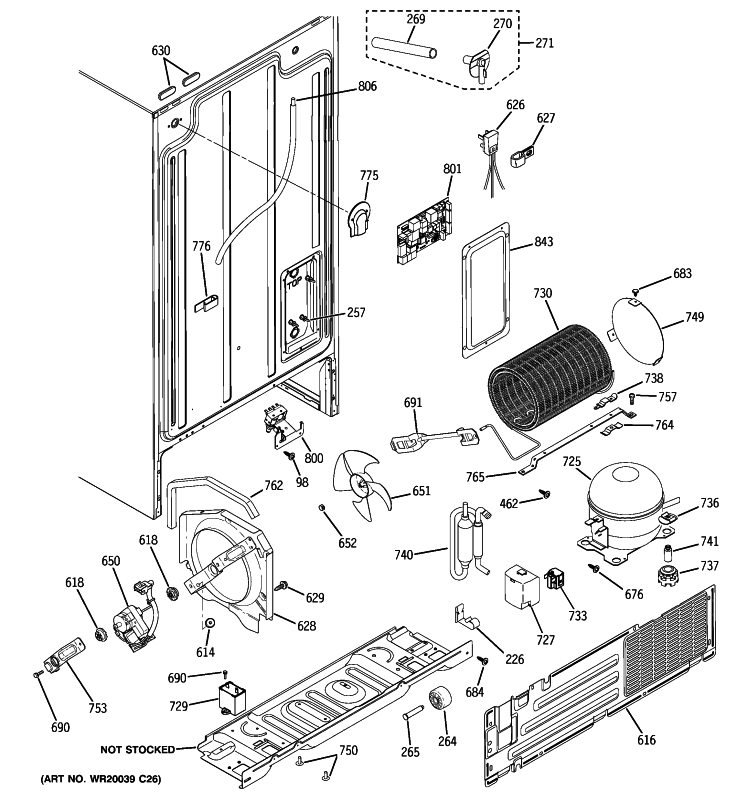 SEALED SYSTEM & MOTHER BOARD Diagram and Parts List for HSS25GFTICC  Hotpoint Refrigerator