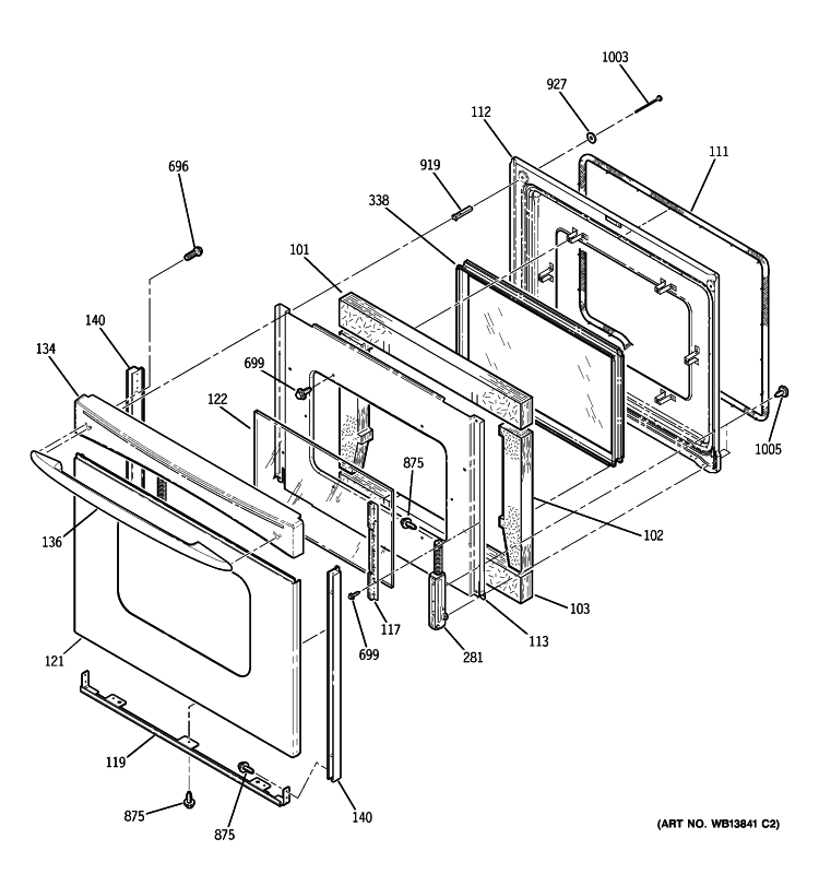 DOOR Diagram and Parts List for JB650SP2SS  General Electric Range