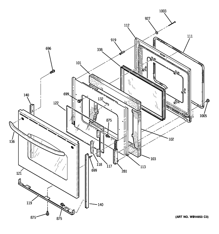 DOOR Diagram and Parts List for JB740SP2SS  General Electric Range