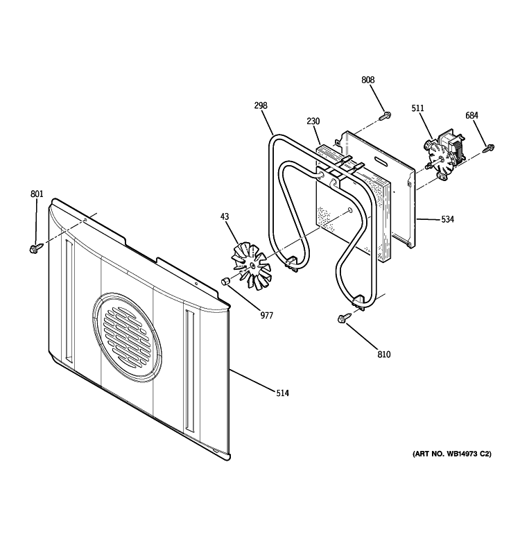 CONVECTION FAN Diagram and Parts List for JB740SP2SS  General Electric Range
