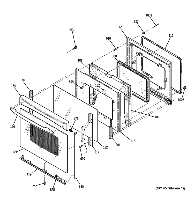 DOOR Diagram and Parts List for PB910DP2BB  General Electric Range