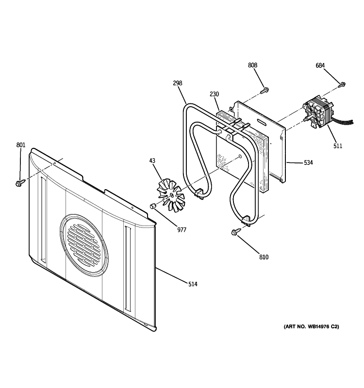 CONVECTION FAN Diagram and Parts List for PB910DP2BB  General Electric Range