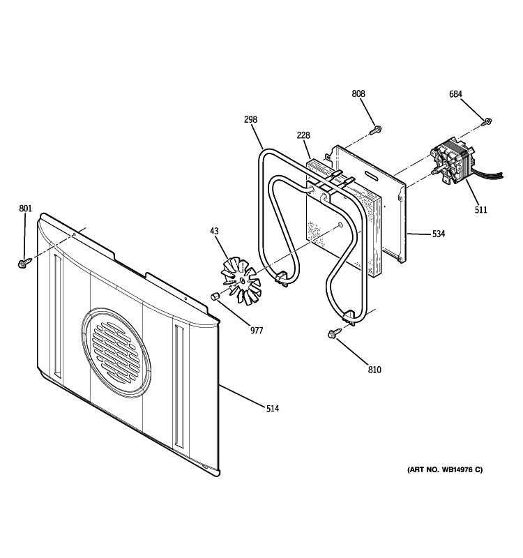 CONVECTION FAN Diagram and Parts List for PCB969DP2WW  General Electric Range