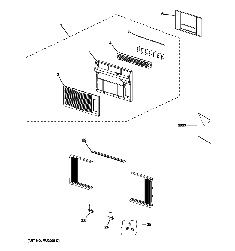 FRONT PANEL Diagram and Parts List for AKQ12DNT1  General Electric Air Conditioner