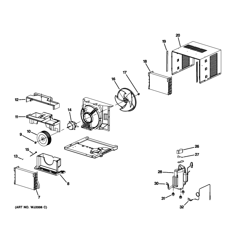 CABINET Diagram and Parts List for AKQ12DNT1  General Electric Air Conditioner