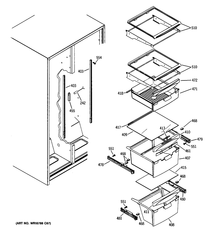 FRESH FOOD SHELVES Diagram and Parts List for ESH22JSXKSS  General Electric Refrigerator