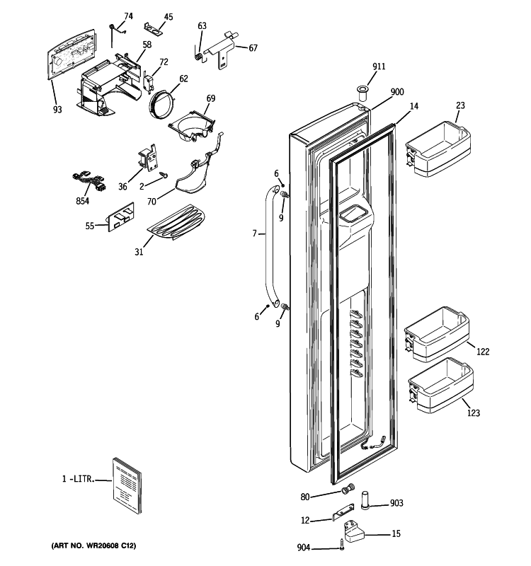 FREEZER DOOR Diagram and Parts List for GSHF6LGZBCBB  General Electric Refrigerator