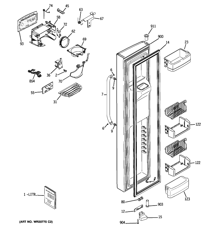 FREEZER DOOR Diagram and Parts List for GSHS6LGZBCSS  General Electric Refrigerator
