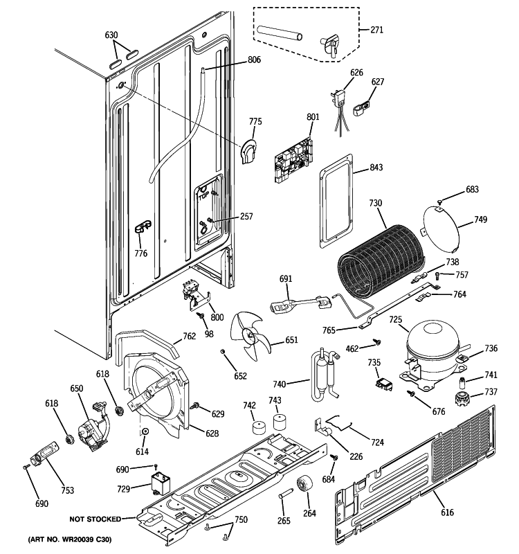 SEALED SYSTEM & MOTHER BOARD Diagram and Parts List for GSL22JFXJLB  General Electric Refrigerator