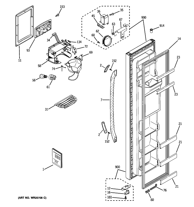 FREEZER DOOR Diagram and Parts List for GSL22JFXNLB  General Electric Refrigerator