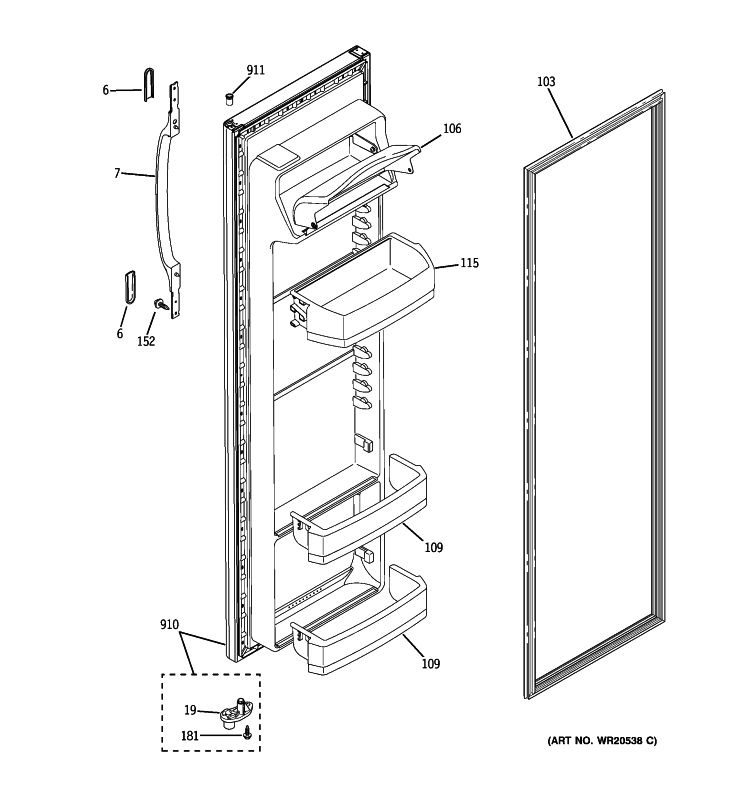FRESH FOOD DOOR Diagram and Parts List for GSS25GFXHWW  General Electric Refrigerator