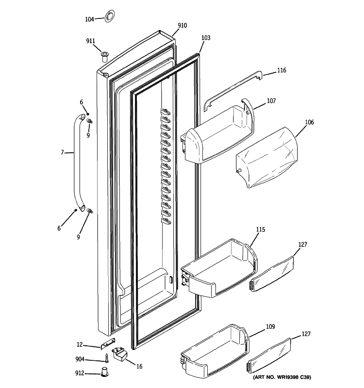 FRESH FOOD DOOR Diagram and Parts List for LSHF6LGZBCBB  General Electric Refrigerator