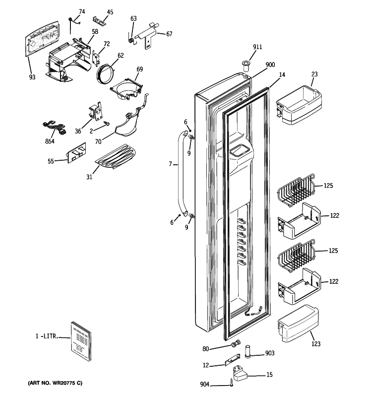 FREEZER DOOR Diagram and Parts List for LSHS6LGZBCSS  General Electric Refrigerator