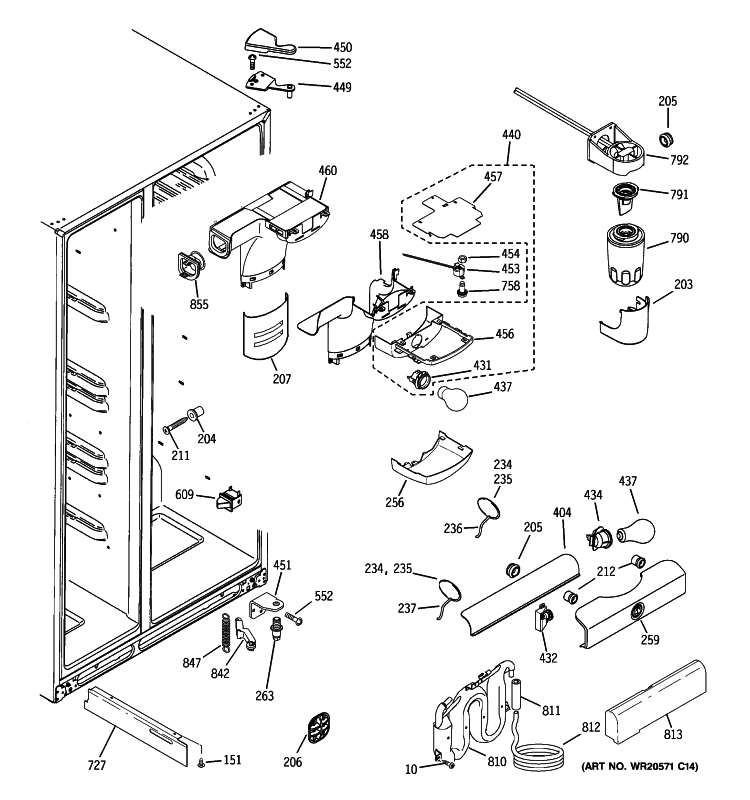 FRESH FOOD SECTION Diagram and Parts List for LSHS6LGZBCSS  General Electric Refrigerator