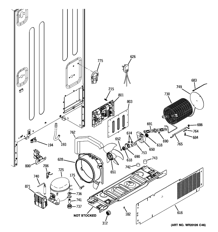 MACHINE COMPARTMENT Diagram and Parts List for PFSS5PJZASS  General Electric Refrigerator