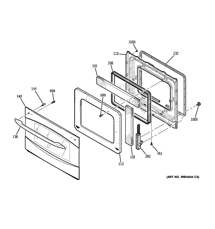 DOOR Diagram and Parts List for PT956SR1SS  General Electric Wall Oven