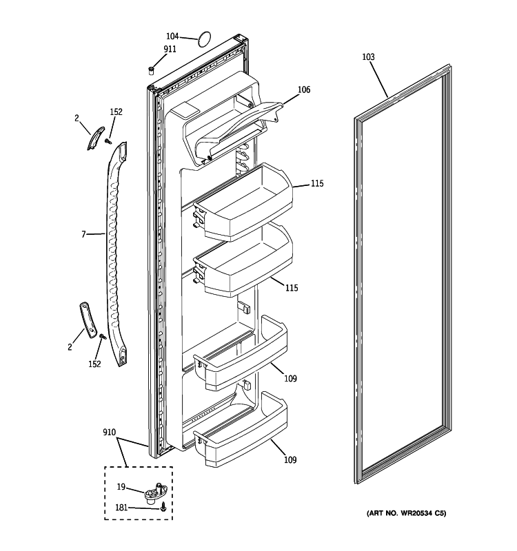 FRESH FOOD DOOR Diagram and Parts List for ESH22JFXJBB  General Electric Refrigerator