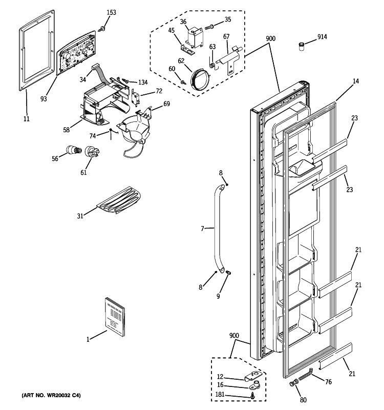 FREEZER DOOR Diagram and Parts List for ESH25JSXJSS  General Electric Refrigerator