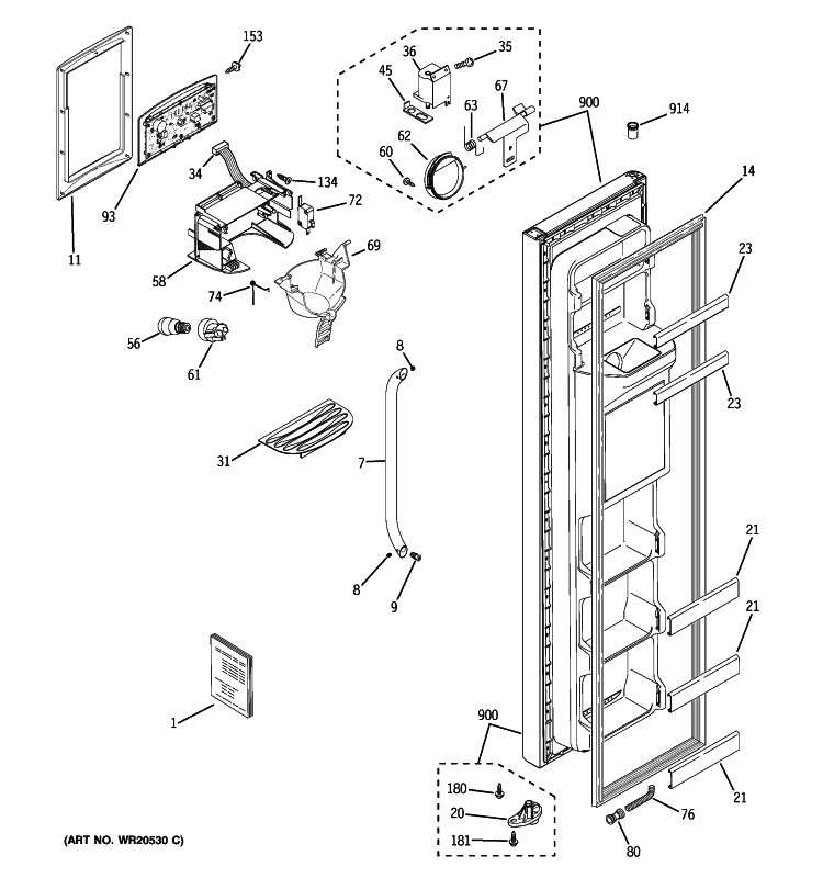 FREEZER DOOR Diagram and Parts List for GSE22KEWJFSS  General Electric Refrigerator