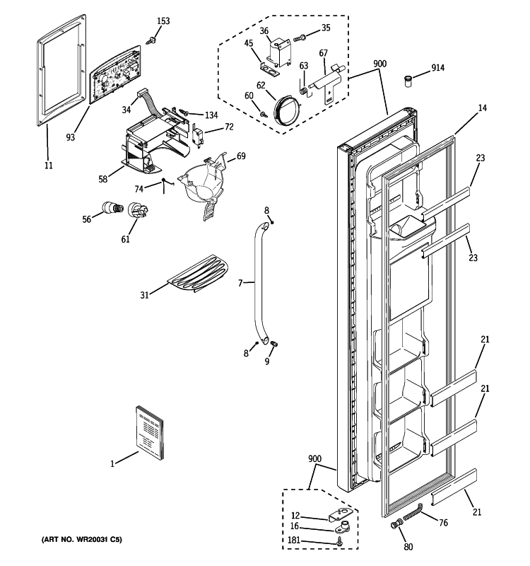 FREEZER DOOR Diagram and Parts List for GSE22KEWNFSS  General Electric Refrigerator
