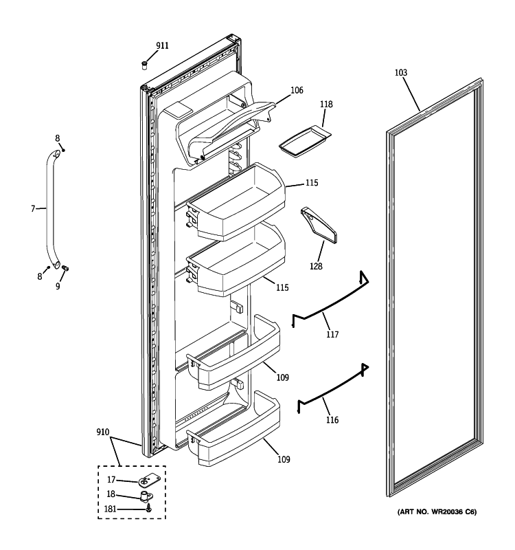 FRESH FOOD DOOR Diagram and Parts List for GSE22KEWNFSS  General Electric Refrigerator