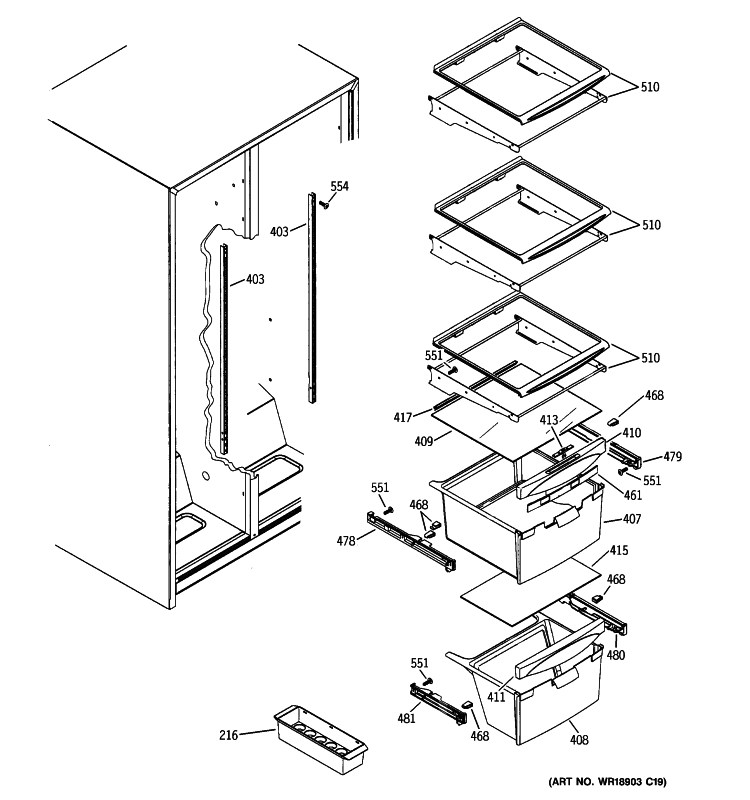 FRESH FOOD SHELVES Diagram and Parts List for GSE22KEWNFSS  General Electric Refrigerator