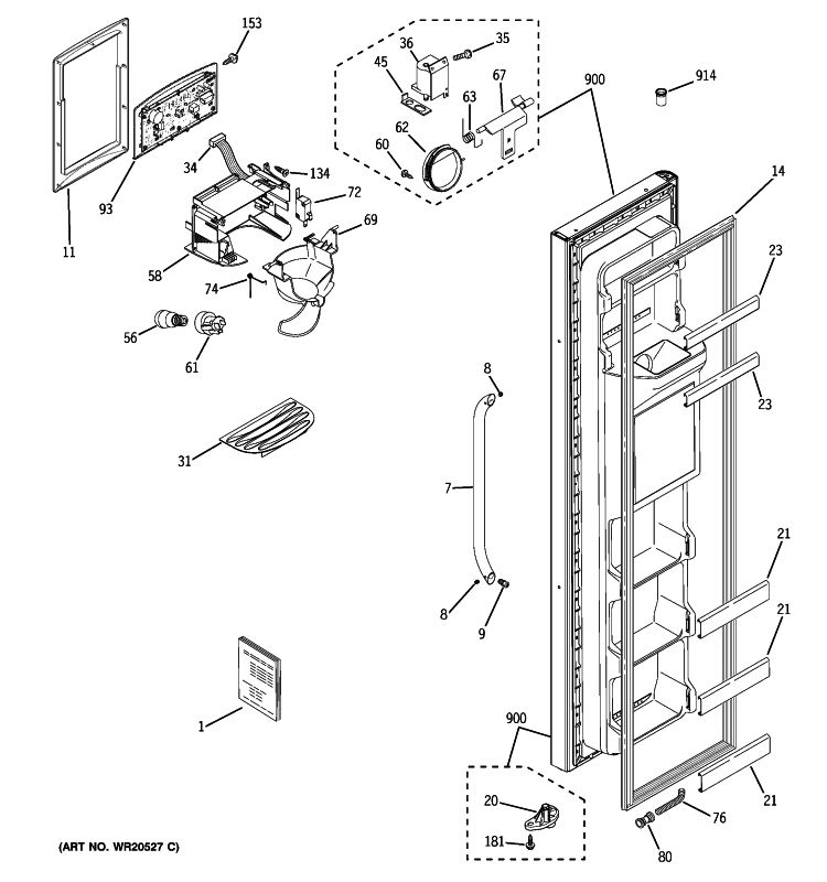 FREEZER DOOR Diagram and Parts List for GSH22JSXLSS  General Electric Refrigerator