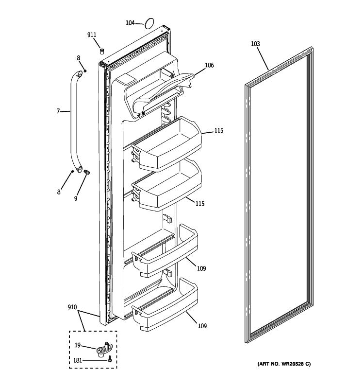 FRESH FOOD DOOR Diagram and Parts List for GSH22JSXLSS  General Electric Refrigerator